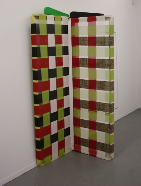 Patrick McDonough | 120210-lawn chair, Wood, Paint, Outdoor Furniture Fabric, Hardware; 76″ by 27″ by 27″ 