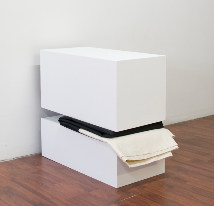 “The Temptation to Exist 005” 2013. Acrylic on Canvas with Wooden Base. 15 x 29 x 22.5 inches